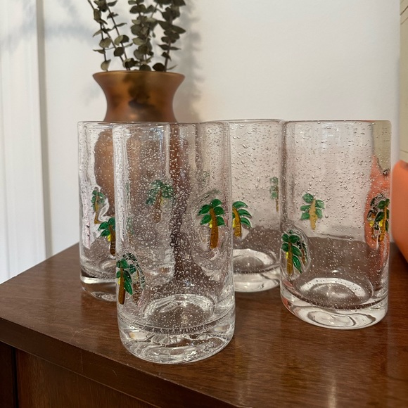 4 Handblown Palm Tree Mexican Juice Water Glass Set - Picture 3 of 5
